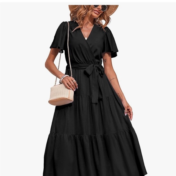PrettyGarden Dresses & Skirts - Women’s Black Wrap Tie Midi Dress